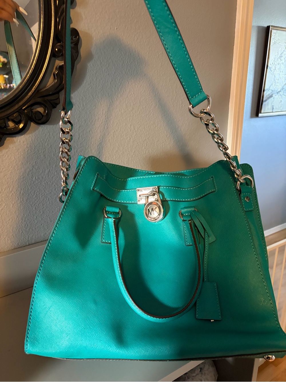 Michael Kors Teal Saffiano Leather Shoulder Tote